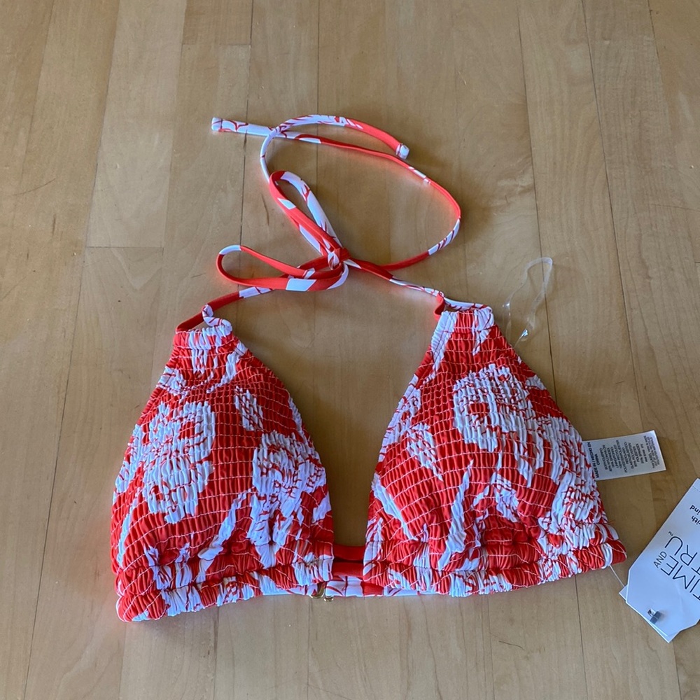 Time & Tru- Coral / Orange & White Flower 🌸 Design / Pattern Bikini  Top